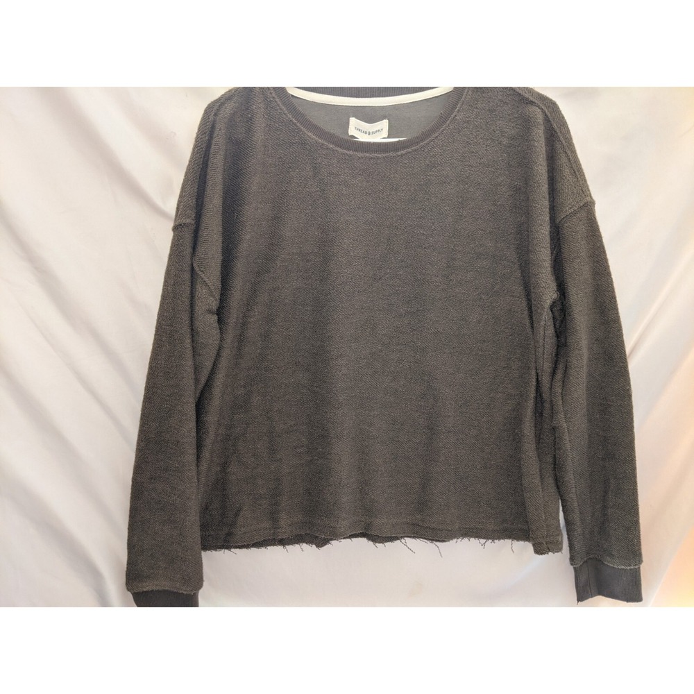 Thread & Supply Women's Sweatshirt Raw Hem‎ Olive Size XS